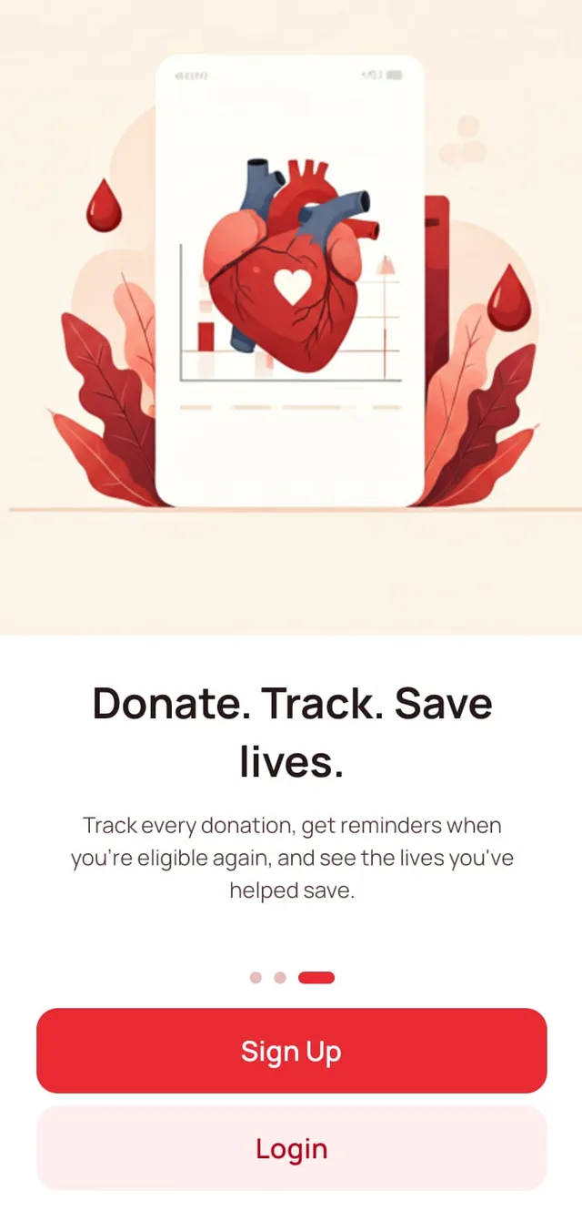 Donor app screen: track donations and eligibility over time